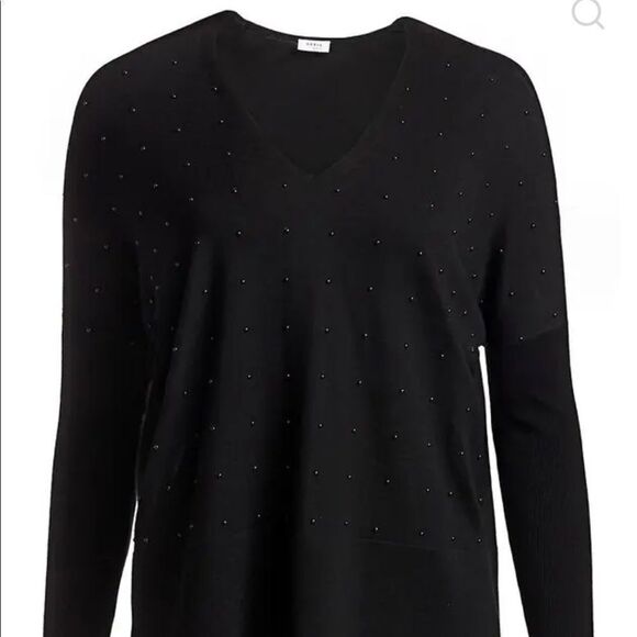 Akris punto 6 nwot studded v neck merino wool black sweater - Picture 3 of 15